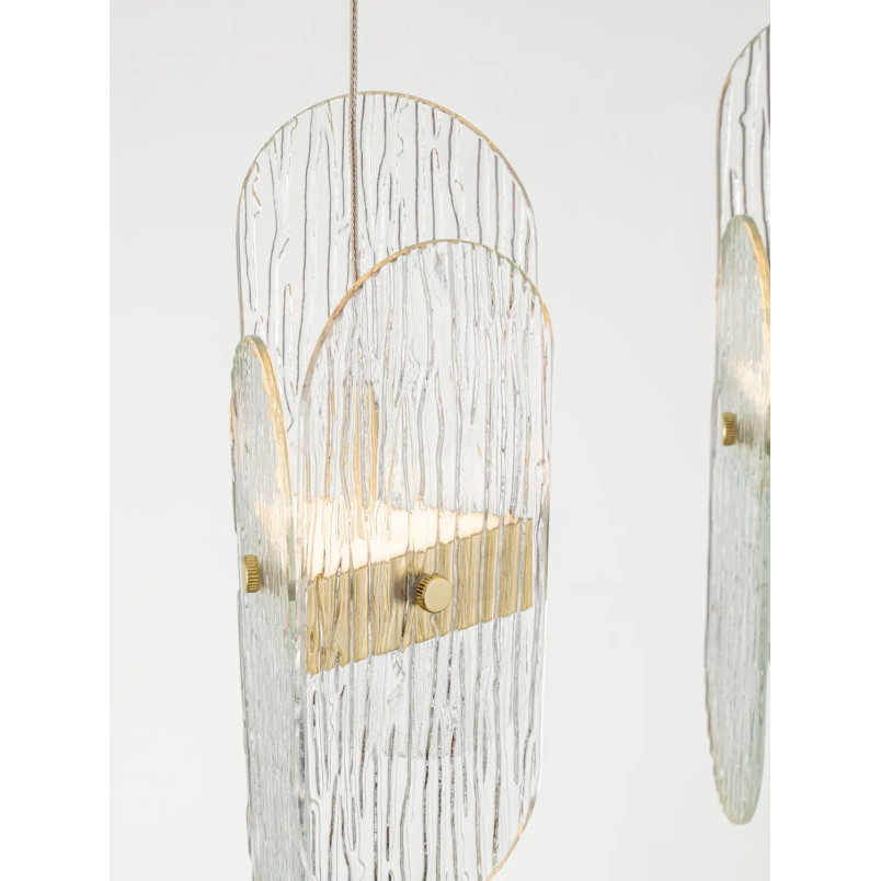 Lampa wisząca 5 punktowa na listwie - szkło strukturalne Ferrara 30cm LED 3000K przeźroczysty / złoty mosiądz