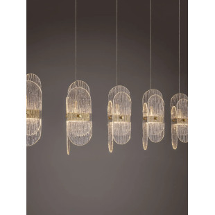 Lampa wisząca 5 punktowa na listwie - szkło strukturalne Ferrara 30cm LED 3000K przeźroczysty / złoty mosiądz