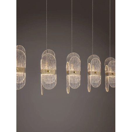 Lampa wisząca 5 punktowa na listwie - szkło strukturalne Ferrara 30cm LED 3000K przeźroczysty / złoty mosiądz