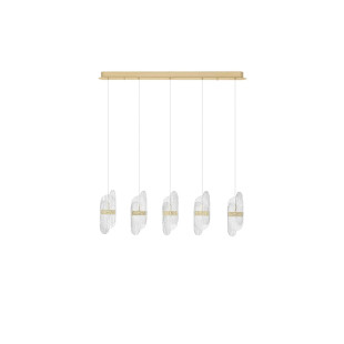 Lampa wisząca 5 punktowa na listwie - szkło strukturalne Ferrara 30cm LED 2700K przeźroczysty / złoty mosiądz