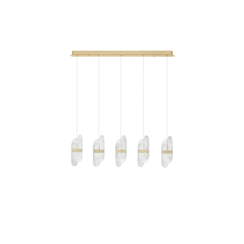 Lampa wisząca 5 punktowa na listwie - szkło strukturalne Ferrara 30cm LED 2700K przeźroczysty / złoty mosiądz