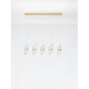 Lampa wisząca 5 punktowa na listwie - szkło strukturalne Ferrara 30cm LED 2700K przeźroczysty / złoty mosiądz