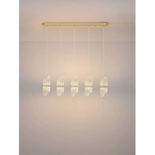 Lampa wisząca 5 punktowa na listwie - szkło strukturalne Ferrara 30cm LED 2700K przeźroczysty / złoty mosiądz
