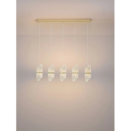 Lampa wisząca 5 punktowa na listwie - szkło strukturalne Ferrara 30cm LED 2700K przeźroczysty / złoty mosiądz