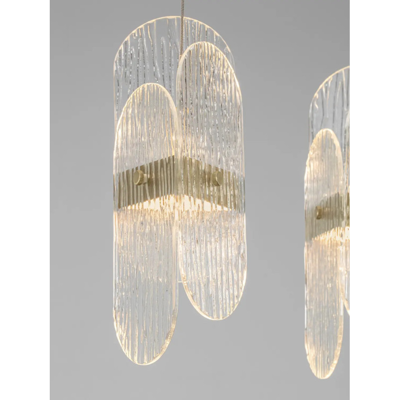 Lampa wisząca 5 punktowa na listwie - szkło strukturalne Ferrara 30cm LED 2700K przeźroczysty / złoty mosiądz