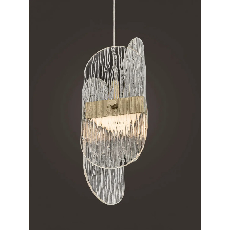 Lampa wisząca 5 punktowa na listwie - szkło strukturalne Ferrara 30cm LED 2700K przeźroczysty / złoty mosiądz
