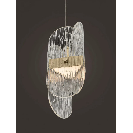 Lampa wisząca 5 punktowa na listwie - szkło strukturalne Ferrara 30cm LED 2700K przeźroczysty / złoty mosiądz