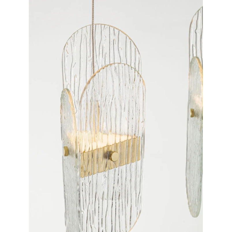Lampa wisząca 5 punktowa na listwie - szkło strukturalne Ferrara 30cm LED 2700K przeźroczysty / złoty mosiądz