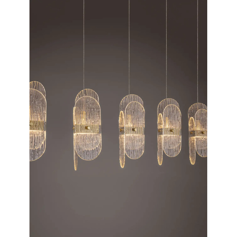 Lampa wisząca 5 punktowa na listwie - szkło strukturalne Ferrara 30cm LED 2700K przeźroczysty / złoty mosiądz