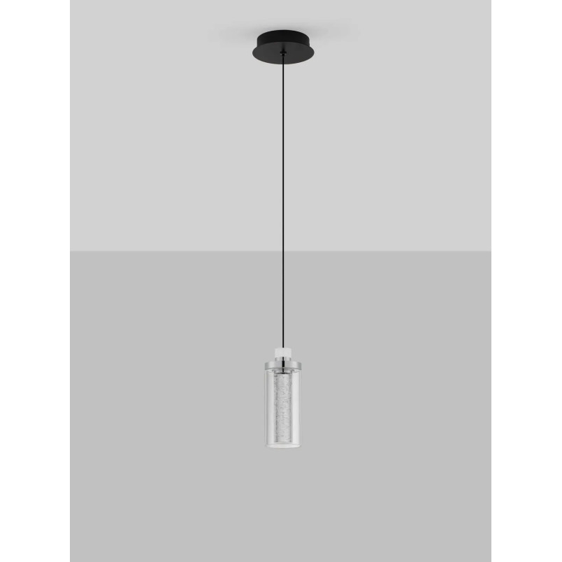 Lampa wisząca szklana glamour Lazzo 21cm LED 3000K przeźroczysty / chrom / czarny