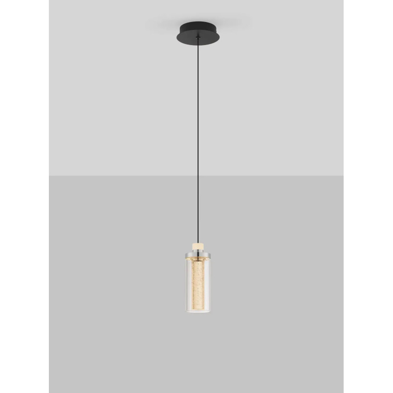 Lampa wisząca szklana glamour Lazzo 21cm LED 3000K przeźroczysty / chrom / czarny
