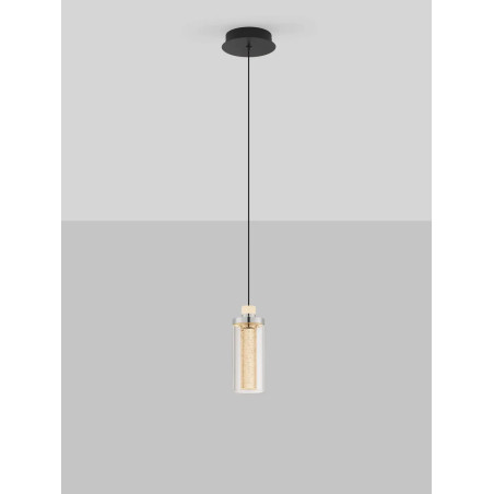 Lampa wisząca szklana glamour Lazzo 21cm LED 3000K przeźroczysty / chrom / czarny