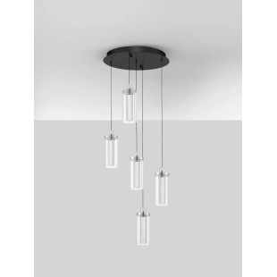 Lampa wisząca szklana glamour 5 punktowa Lazzo 38cm LED 3000K przeźroczysty / chrom / czarny
