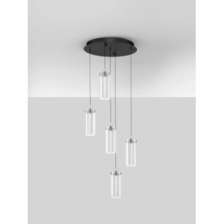Lampa wisząca szklana glamour 5 punktowa Lazzo 38cm LED 3000K przeźroczysty / chrom / czarny