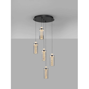 Lampa wisząca szklana glamour 5 punktowa Lazzo 38cm LED 3000K przeźroczysty / chrom / czarny