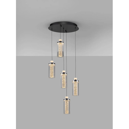 Lampa wisząca szklana glamour 5 punktowa Lazzo 38cm LED 3000K przeźroczysty / chrom / czarny