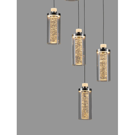 Lampa wisząca szklana glamour 5 punktowa Lazzo 38cm LED 3000K przeźroczysty / chrom / czarny