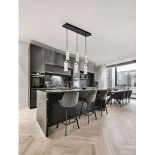 Lampa wisząca szklana glamour 5 punktowa na listwie Lazzo 81cm LED 3000K przeźroczysty / chrom / czarny