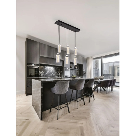 Lampa wisząca szklana glamour 5 punktowa na listwie Lazzo 81cm LED 3000K przeźroczysty / chrom / czarny