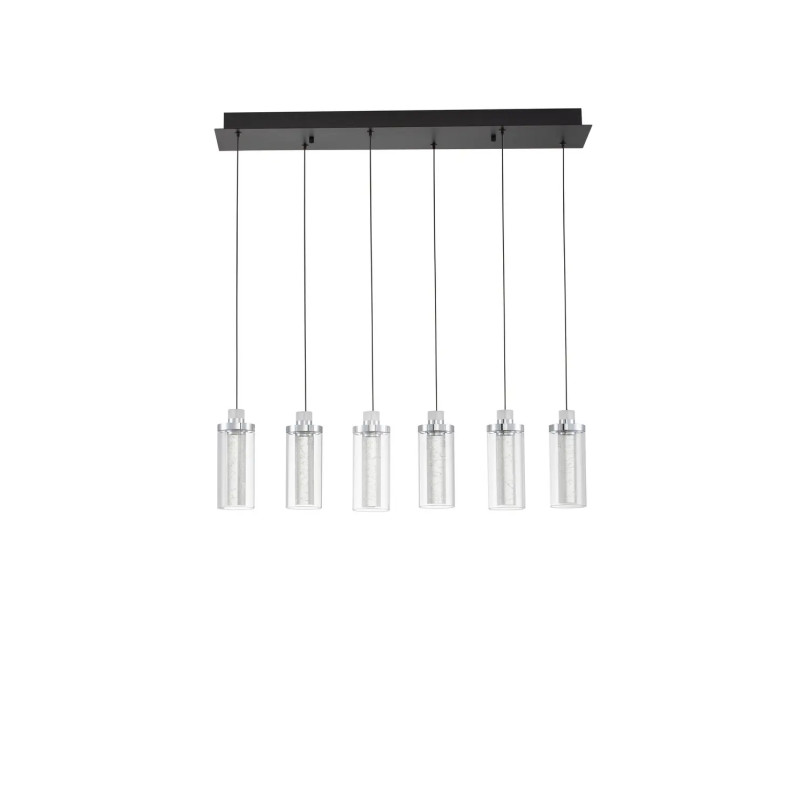 Lampa wisząca szklana glamour 5 punktowa na listwie Lazzo 81cm LED 3000K przeźroczysty / chrom / czarny