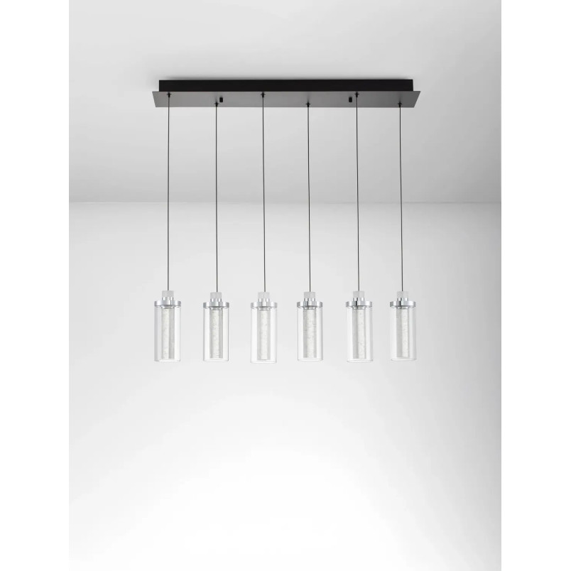 Lampa wisząca szklana glamour 5 punktowa na listwie Lazzo 81cm LED 3000K przeźroczysty / chrom / czarny