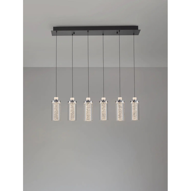 Lampa wisząca szklana glamour 5 punktowa na listwie Lazzo 81cm LED 3000K przeźroczysty / chrom / czarny
