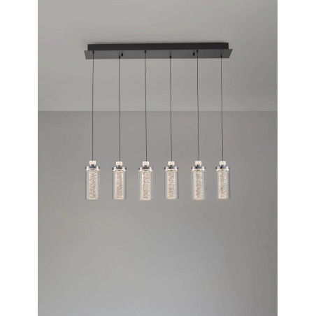 Lampa wisząca szklana glamour 5 punktowa na listwie Lazzo 81cm LED 3000K przeźroczysty / chrom / czarny