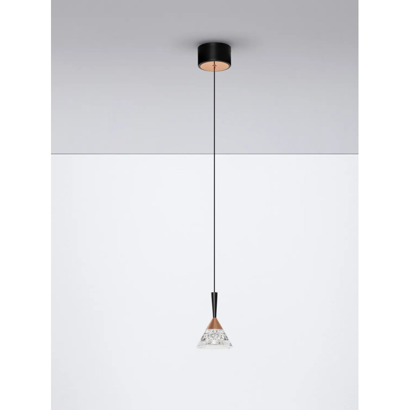 Lampa wisząca stożek Luzza 10,5cm LED 3000K przeźroczysty / różowe złoto / czarny
