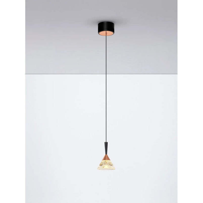 Lampa wisząca stożek Luzza 10,5cm LED 3000K przeźroczysty / różowe złoto / czarny