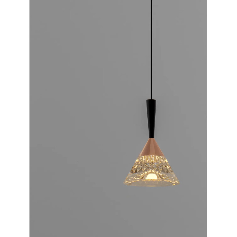 Lampa wisząca stożek Luzza 10,5cm LED 3000K przeźroczysty / różowe złoto / czarny