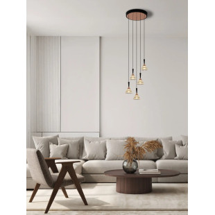 Lampa wisząca 5 punktowa ściemniana Luzza 32cm LED 3000K przeźroczysty / różowe złoto / czarny