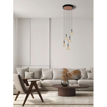 Lampa wisząca 5 punktowa ściemniana Luzza 32cm LED 3000K przeźroczysty / różowe złoto / czarny