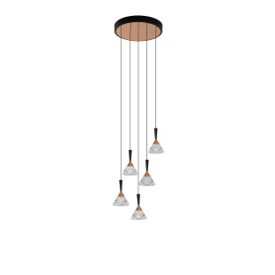 Lampa wisząca 5 punktowa ściemniana Luzza 32cm LED 3000K przeźroczysty / różowe złoto / czarny