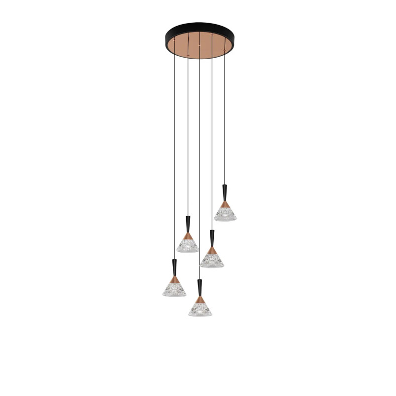 Lampa wisząca 5 punktowa ściemniana Luzza 32cm LED 3000K przeźroczysty / różowe złoto / czarny