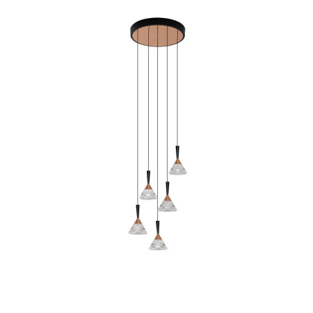 Lampa wisząca 5 punktowa ściemniana Luzza 32cm LED 3000K przeźroczysty / różowe złoto / czarny