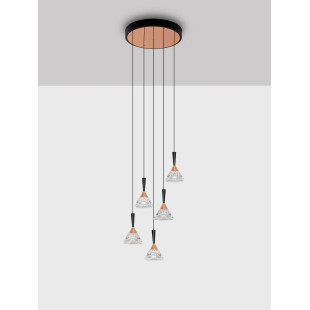 Lampa wisząca 5 punktowa ściemniana Luzza 32cm LED 3000K przeźroczysty / różowe złoto / czarny