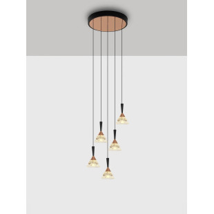 Lampa wisząca 5 punktowa ściemniana Luzza 32cm LED 3000K przeźroczysty / różowe złoto / czarny