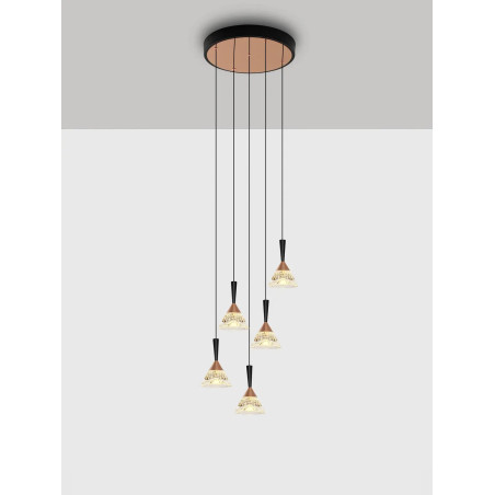 Lampa wisząca 5 punktowa ściemniana Luzza 32cm LED 3000K przeźroczysty / różowe złoto / czarny