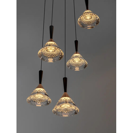 Lampa wisząca 5 punktowa ściemniana Luzza 32cm LED 3000K przeźroczysty / różowe złoto / czarny