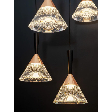 Lampa wisząca 5 punktowa ściemniana Luzza 32cm LED 3000K przeźroczysty / różowe złoto / czarny