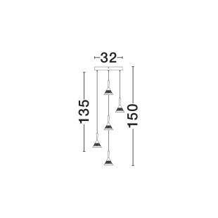 Lampa wisząca 5 punktowa ściemniana Luzza 32cm LED 3000K przeźroczysty / różowe złoto / czarny