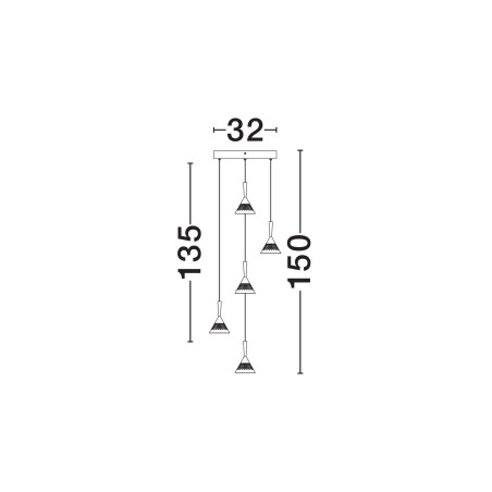 Lampa wisząca 5 punktowa ściemniana Luzza 32cm LED 3000K przeźroczysty / różowe złoto / czarny