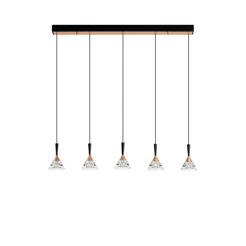 Lampa wisząca 5 punktowa ściemniana na listwie Luzza 90,5cm LED 3000K przeźroczysty / różowe złoto / czarny