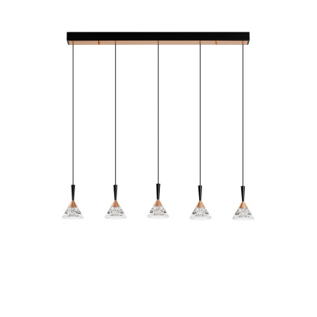 Lampa wisząca 5 punktowa ściemniana na listwie Luzza 90,5cm LED 3000K przeźroczysty / różowe złoto / czarny