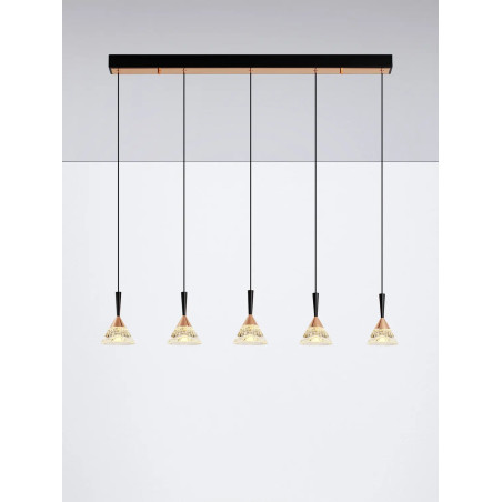 Lampa wisząca 5 punktowa ściemniana na listwie Luzza 90,5cm LED 3000K przeźroczysty / różowe złoto / czarny