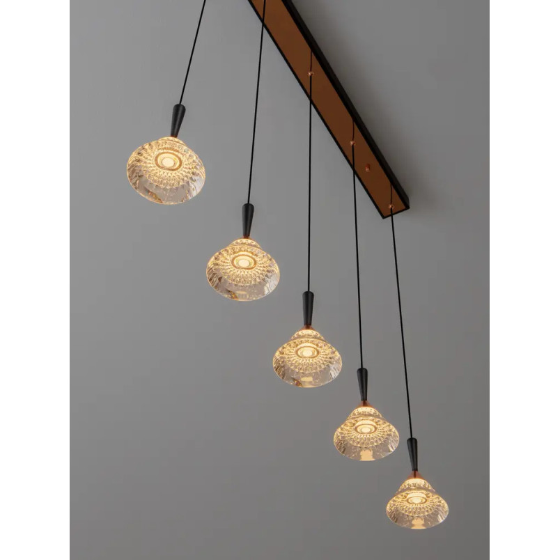 Lampa wisząca 5 punktowa ściemniana na listwie Luzza 90,5cm LED 3000K przeźroczysty / różowe złoto / czarny