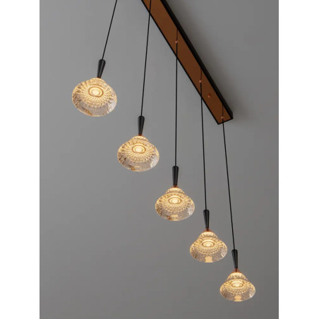 Lampa wisząca 5 punktowa ściemniana na listwie Luzza 90,5cm LED 3000K przeźroczysty / różowe złoto / czarny