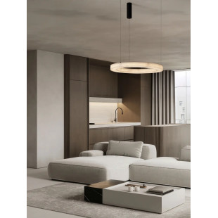 Lampa wisząca okrągła ściemniana Stevar LED 3000K 60cm alabaster / czarny mat