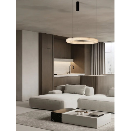 Lampa wisząca okrągła ściemniana Stevar LED 3000K 60cm alabaster / czarny mat