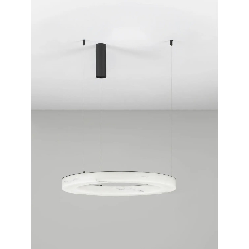 Lampa wisząca okrągła ściemniana Stevar LED 3000K 60cm alabaster / czarny mat
